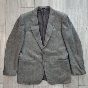 Ermenegildo Zegna 100% Cashmere Blazer Black White Herringbone Sz 44 Vintage